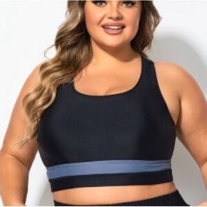 NWT Meet Curve Plus Size Round Neck Black Patchwork Bikini Top